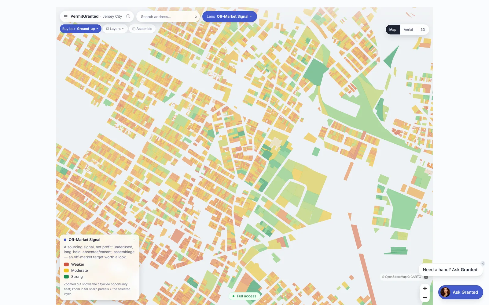 Citywide opportunity map — every parcel colored by off-market signal